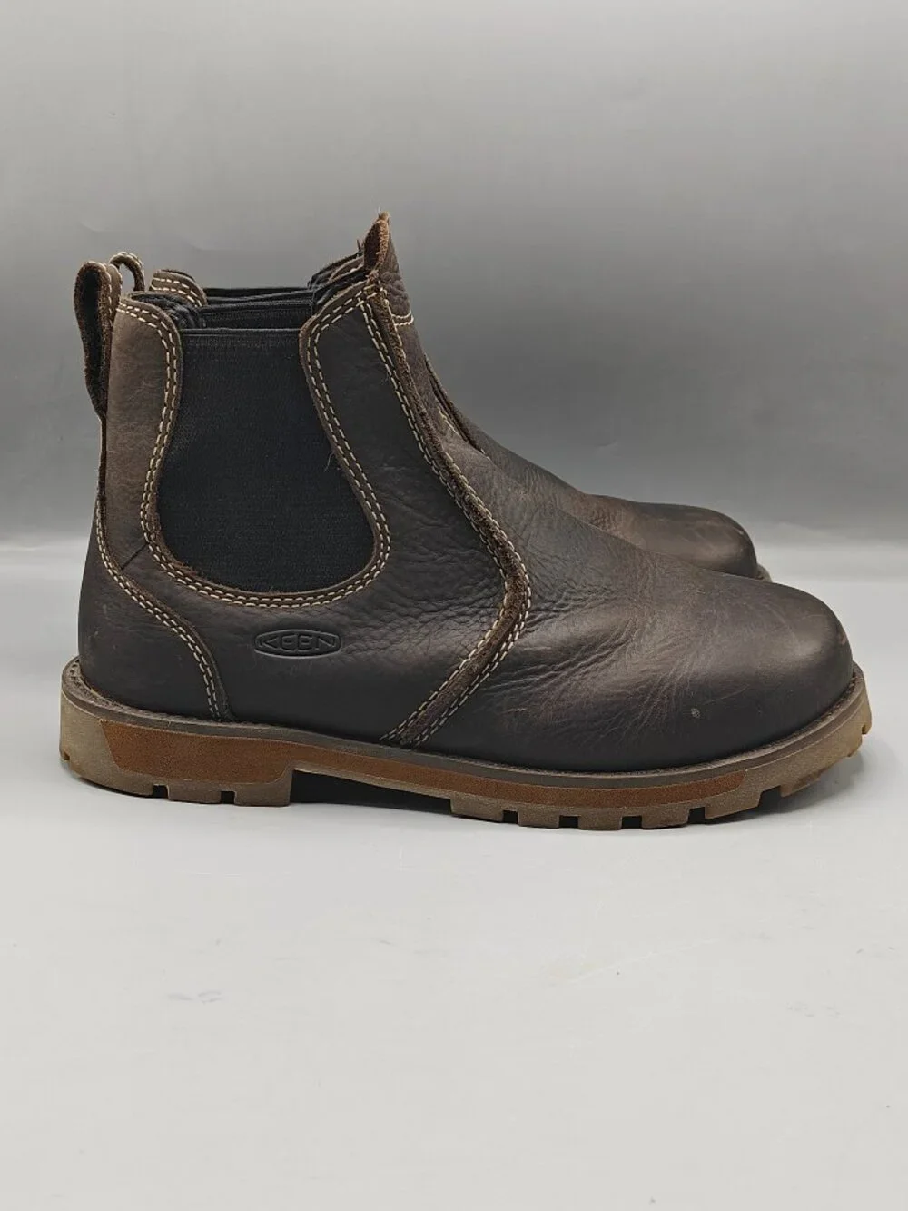 KEEN Utility Mens Seattle Romeo Soft Toe Slip On Work Boot Cascade Brown 7EE